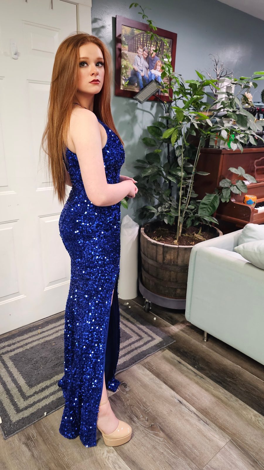 Royal Blue Sequin Gown photo 3